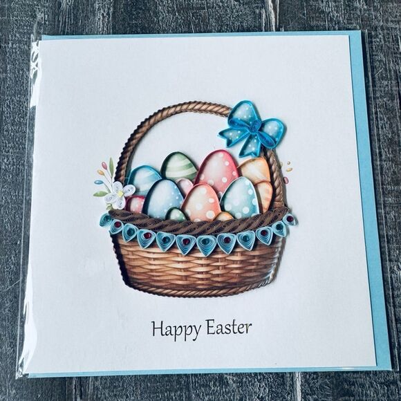 Happy Easter Quilling Art Easter Eggs Basket Spring Greeting Card - Picture 1 of 2